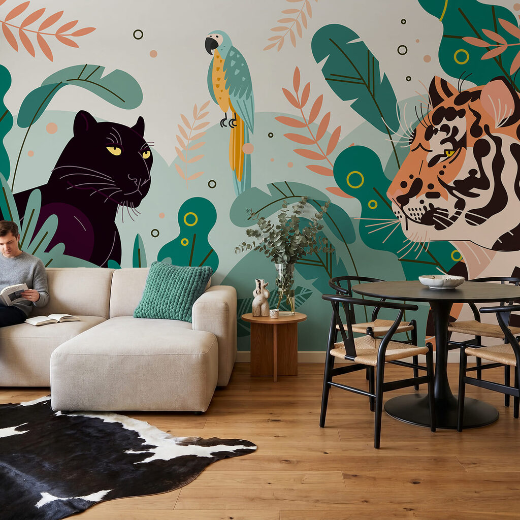Tijger naast zwarte panter — interieur 1