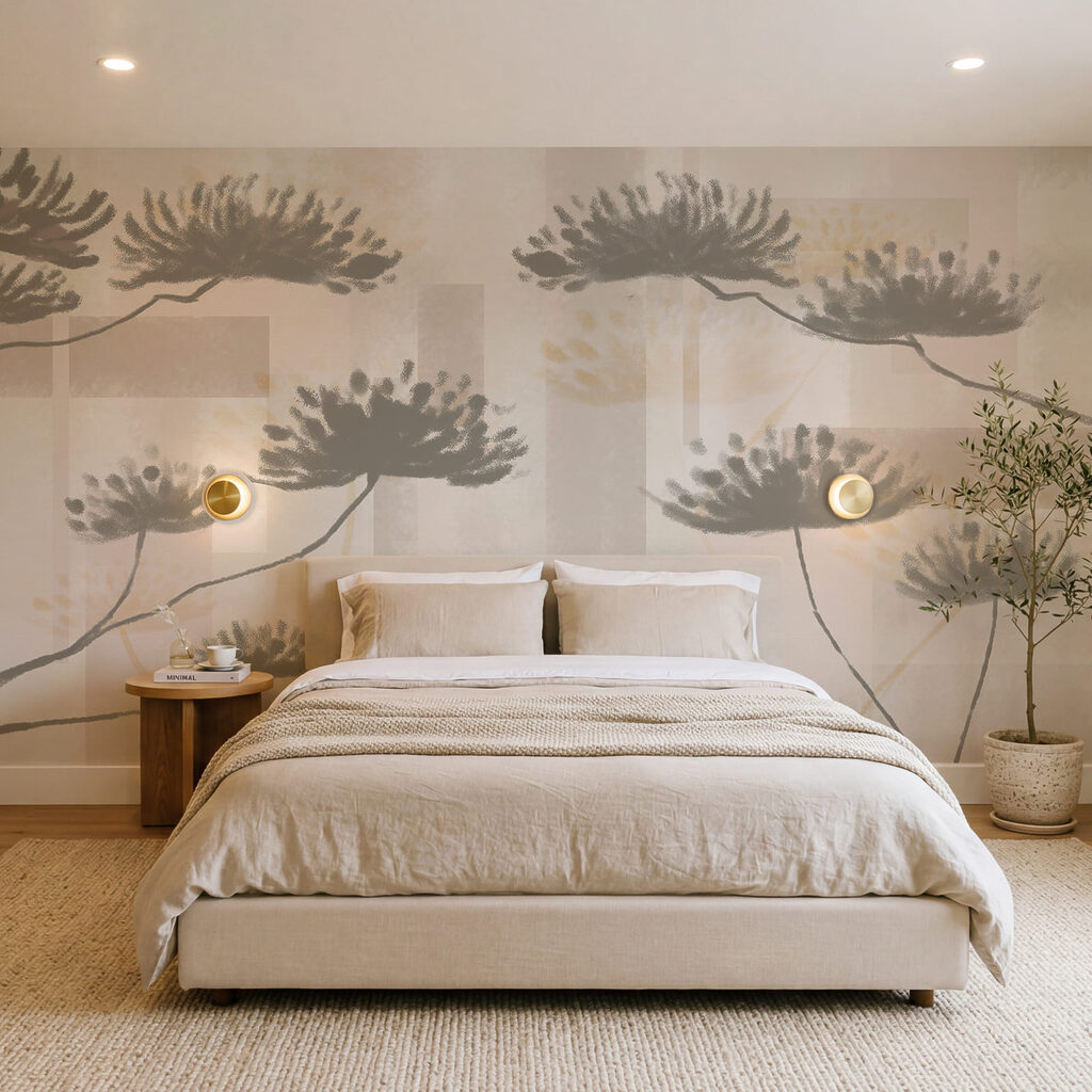 Bloemschermen over beige vlakken — interieur 2