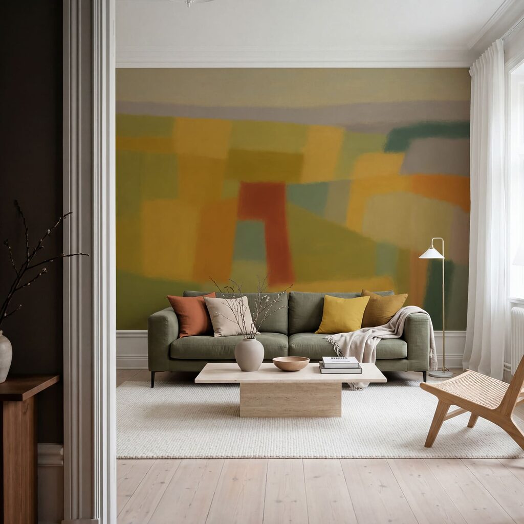 Groene velden als kleurblokken — interieur 1