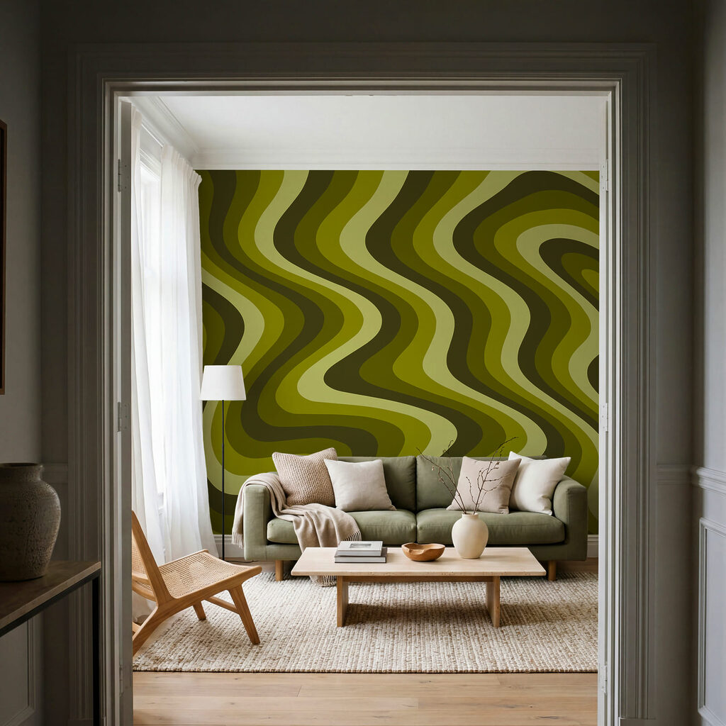 Groene en gele golvende lijnen — interieur 1