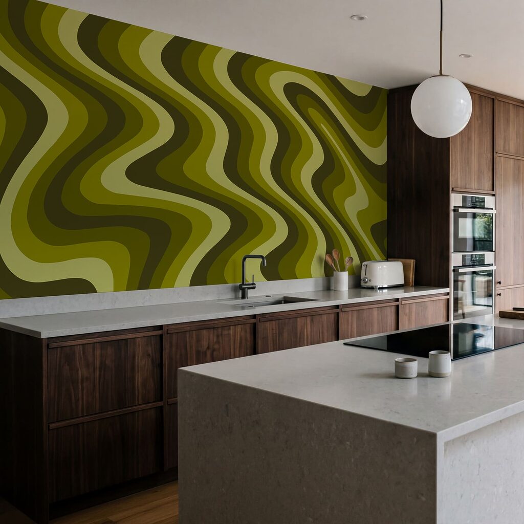 Groene en gele golvende lijnen — interieur 2