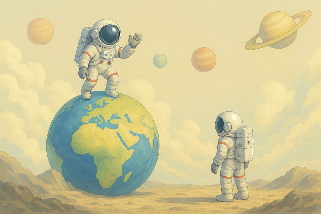 Astronauten ontmoeten de aarde — volledig ontwerp