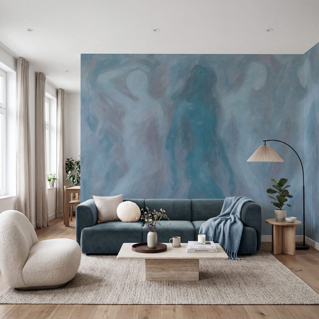 Een groep mensen in een grijze kamer in een interieur