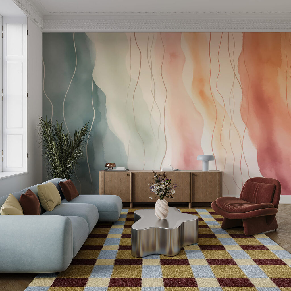 Kleurrijk aquarelschilderij in een interieur