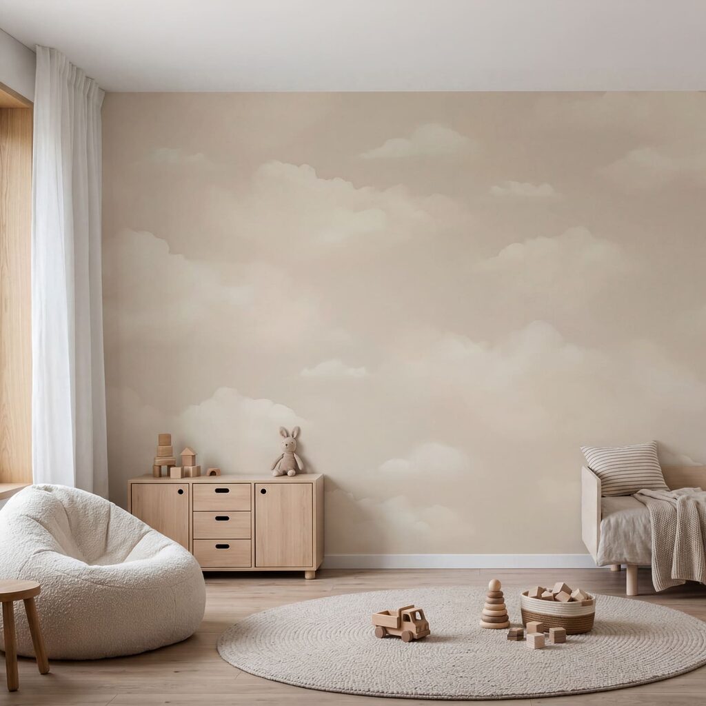 Witte wolken aan de hemel in een interieur