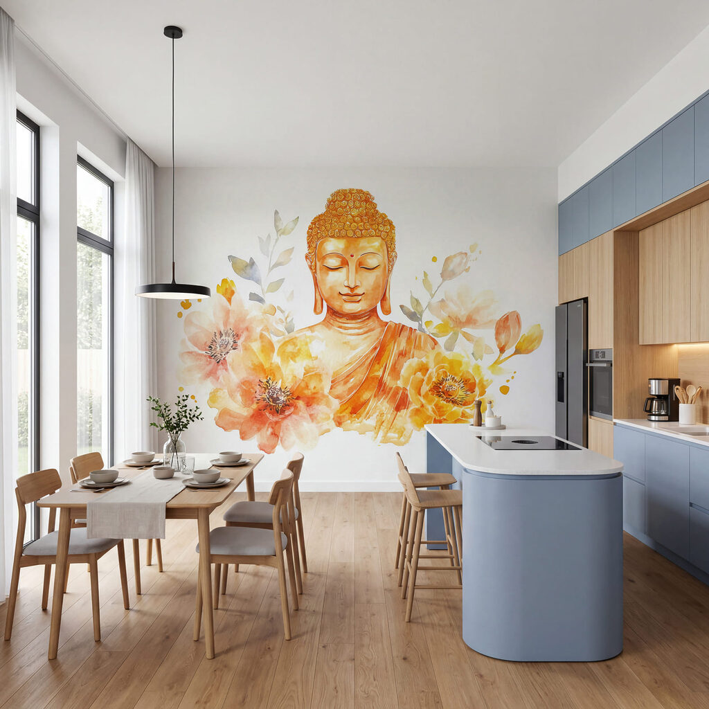 Boeddha tussen volle bloemen — interieur 2