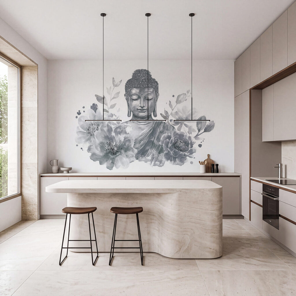 Boeddha tussen volle bloemen — interieur 3