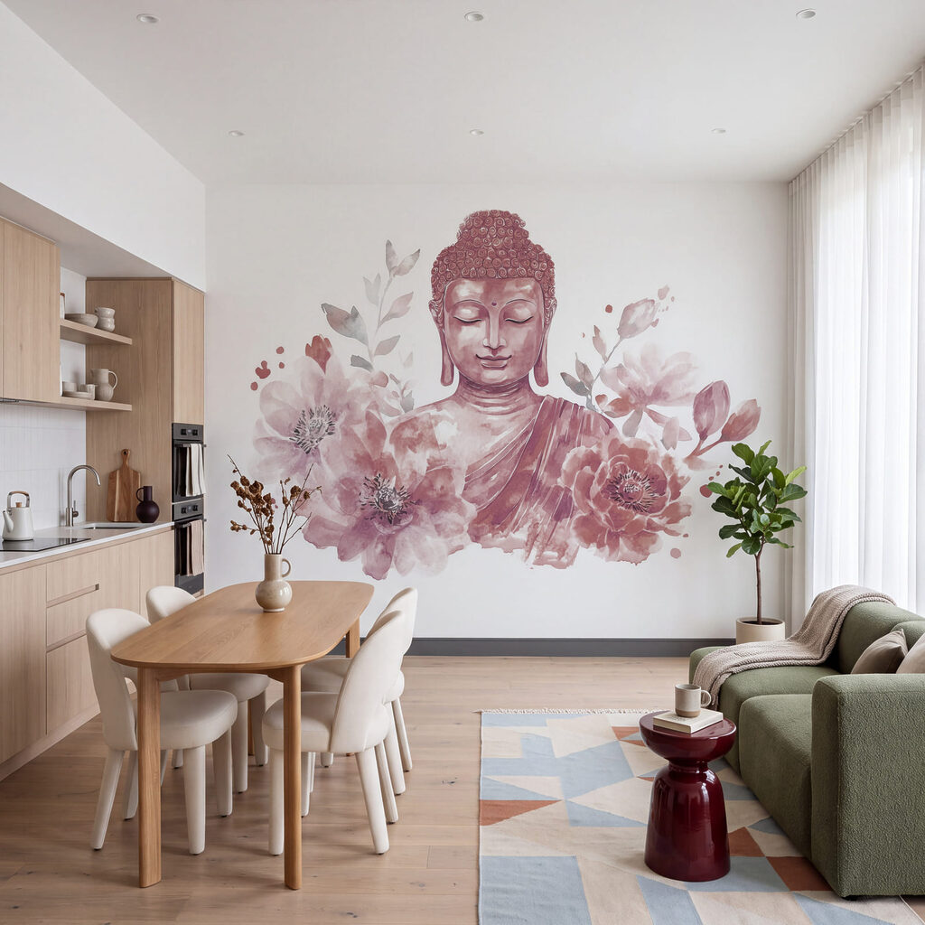 Boeddha tussen volle bloemen — interieur 1