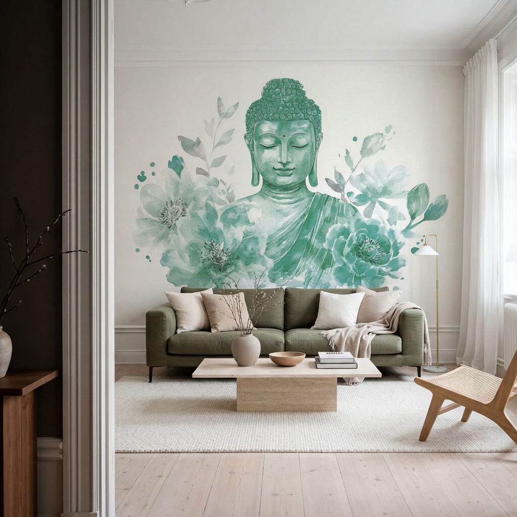 Boeddha tussen volle bloemen — interieur 1