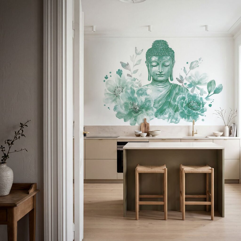 Boeddha tussen volle bloemen — interieur 2