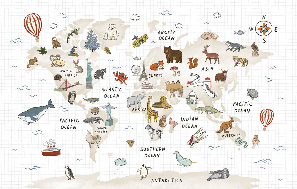 Dierenkaart met kleine reisroutes — volledig ontwerp