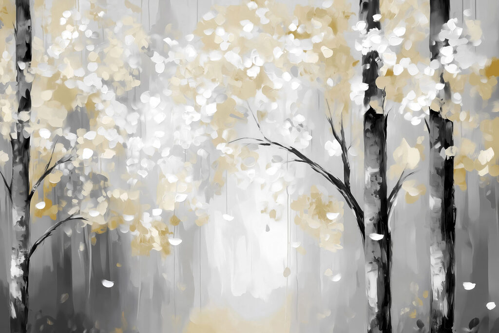 Een vredig herfsttafereel in het bos ontvouwt zich — volledig ontwerp
