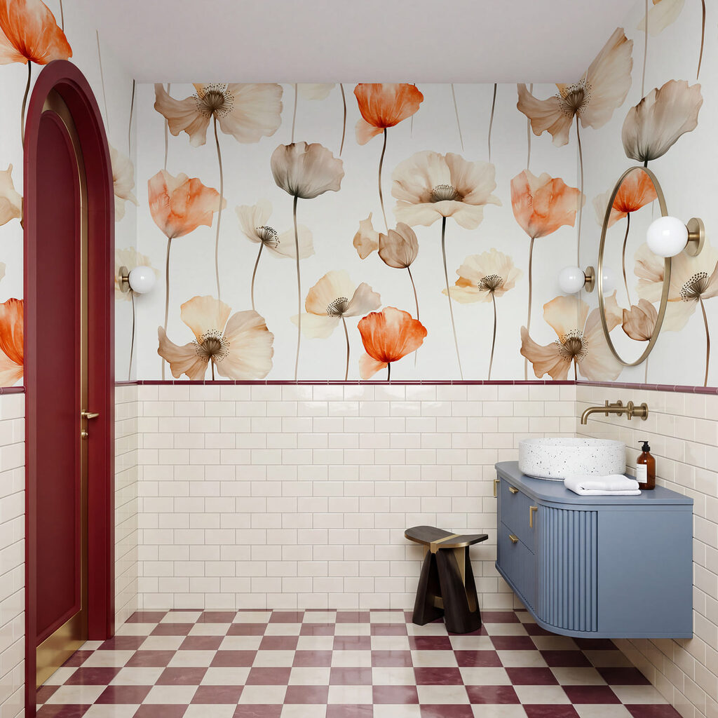 Bloemenpatroon op een witte achtergrond in een interieur