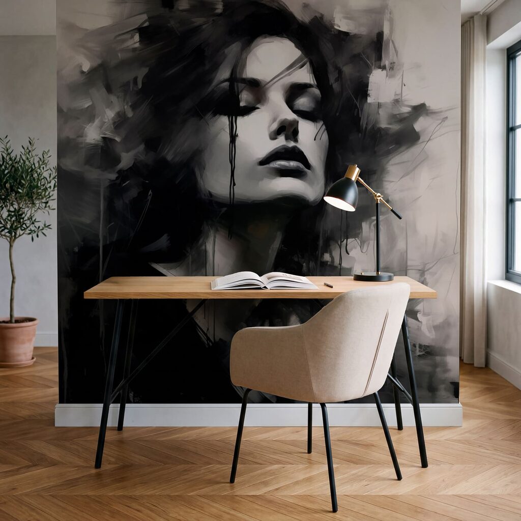 Gezicht in zwarte verfstroom — interieur 3