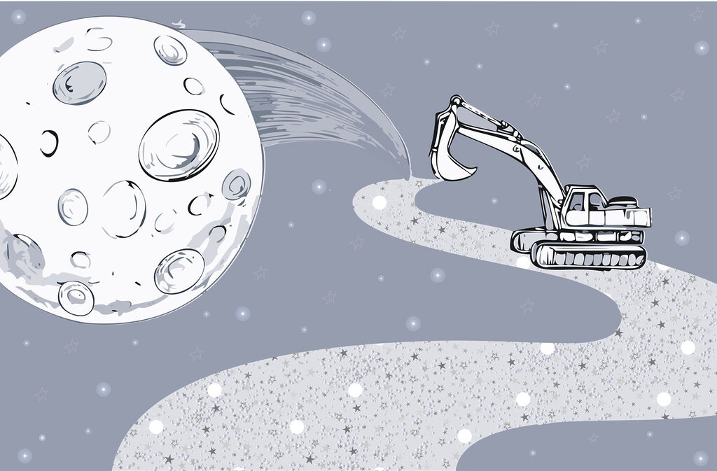 Graafmachine op een maanweg — volledig ontwerp