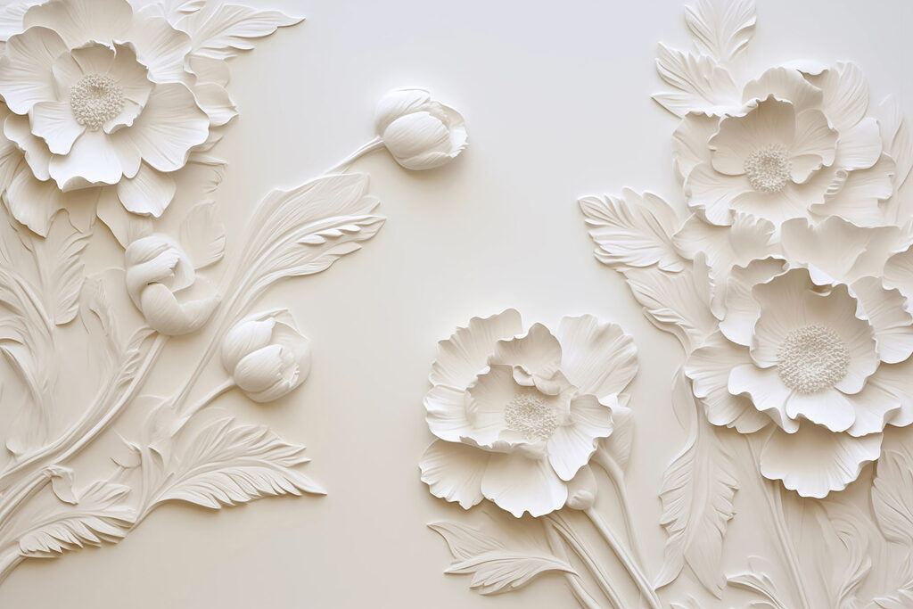 Speels bloemmotief in wit — volledig ontwerp