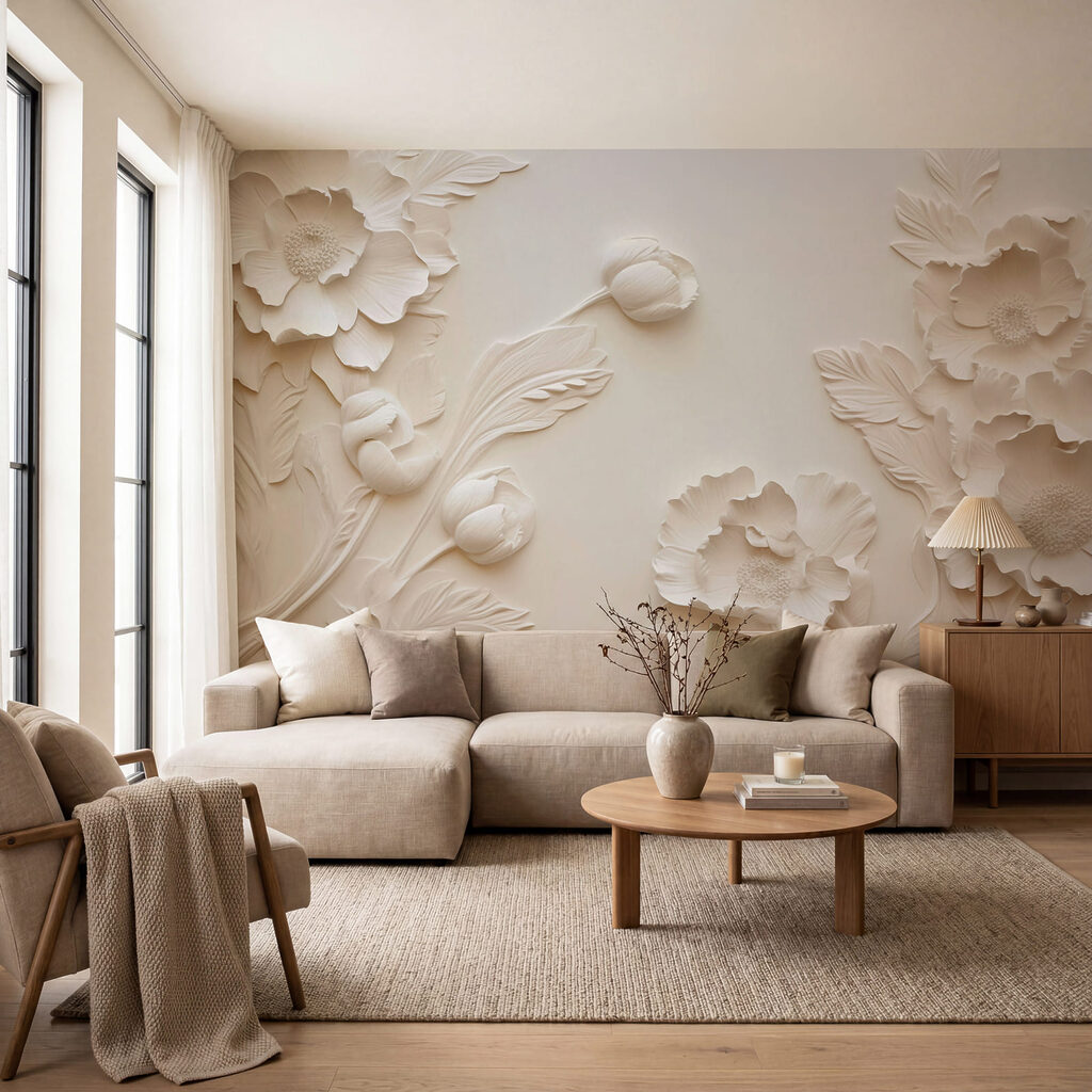 Speels bloemmotief in wit — interieur 1