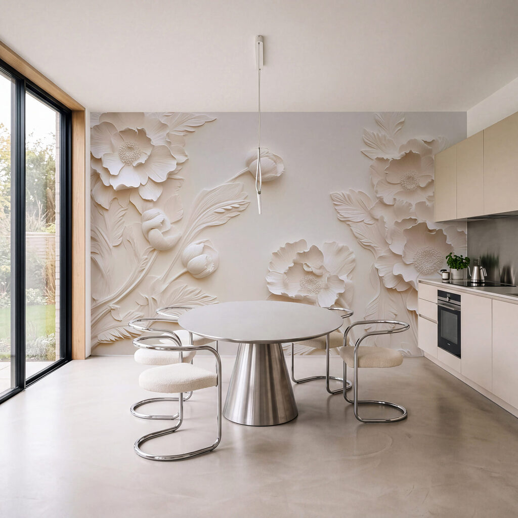 Speels bloemmotief in wit — interieur 3