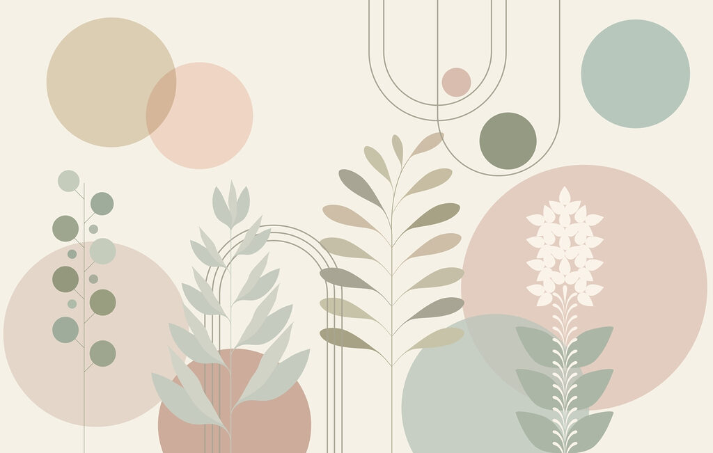 Abstract botanisch ontwerp met zachte kleuren — volledig ontwerp