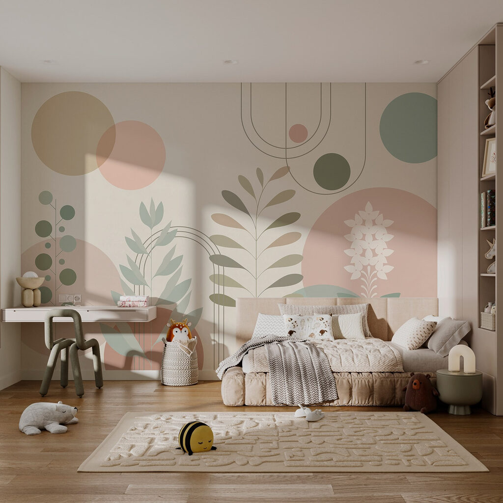 Abstract botanisch ontwerp met zachte kleuren — interieur 1