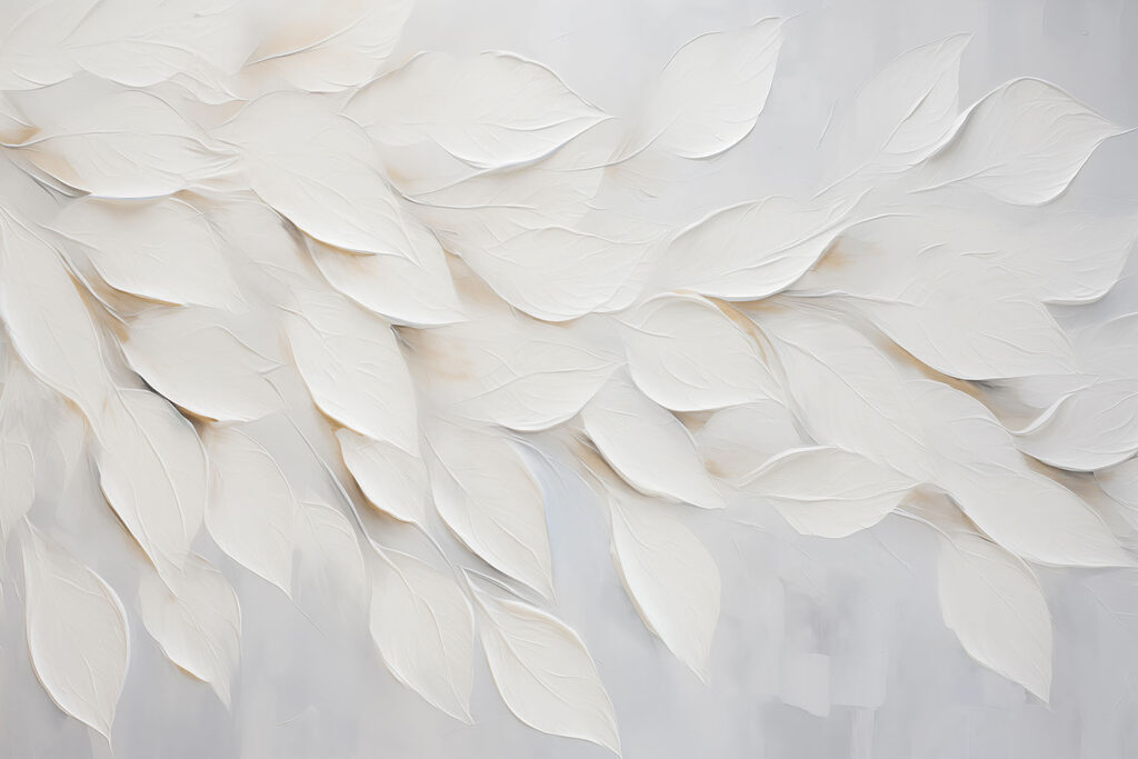 Schilderij met witte bladeren op een witte ondergrond — volledig ontwerp