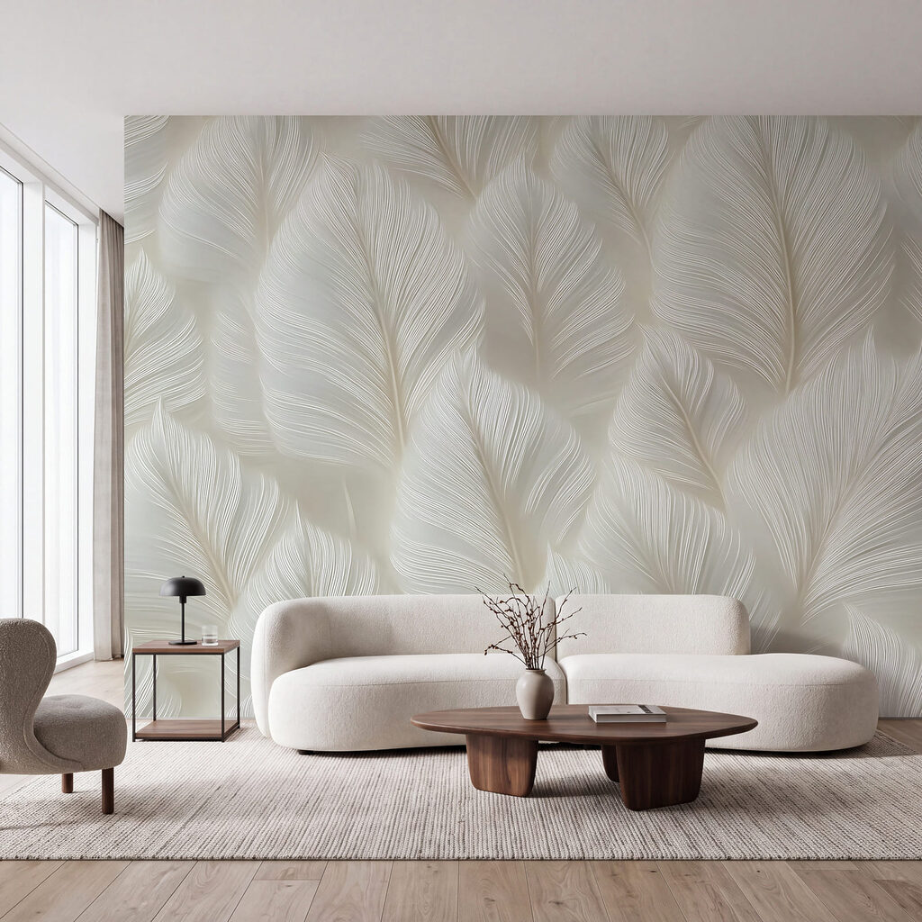 Patroon met witte veren in een interieur