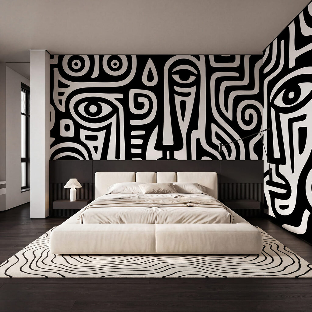 Zwart-witpatroon van gezichten — interieur 1