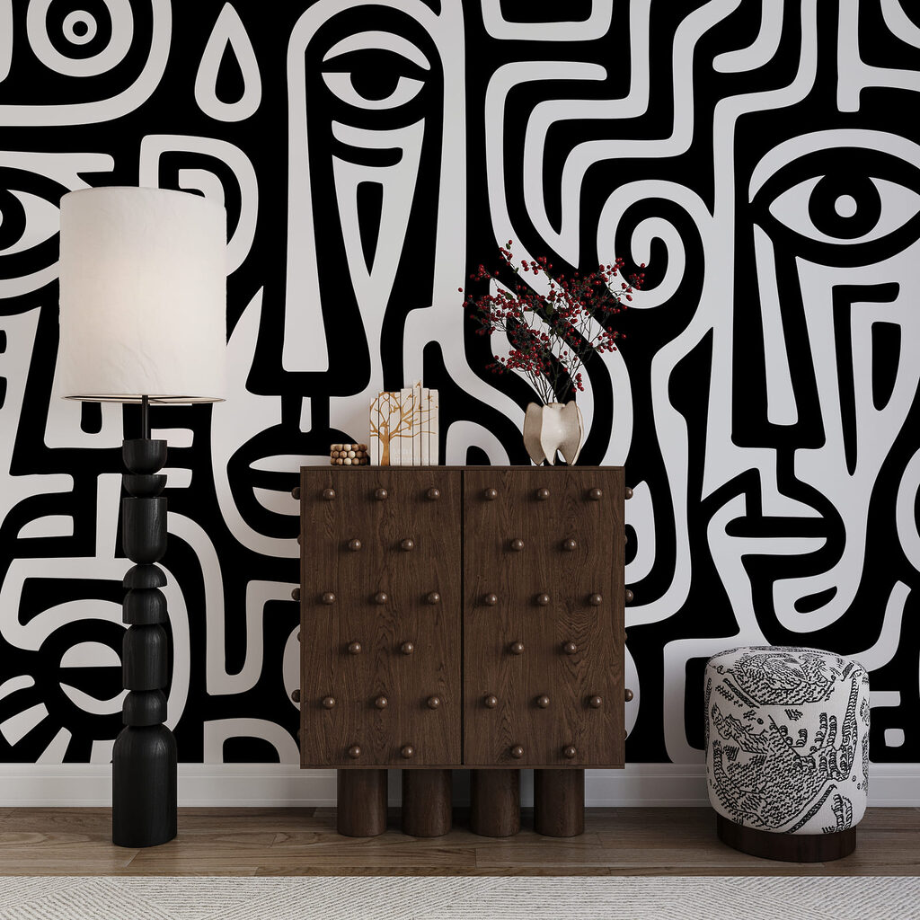 Zwart-witpatroon van gezichten — interieur 2