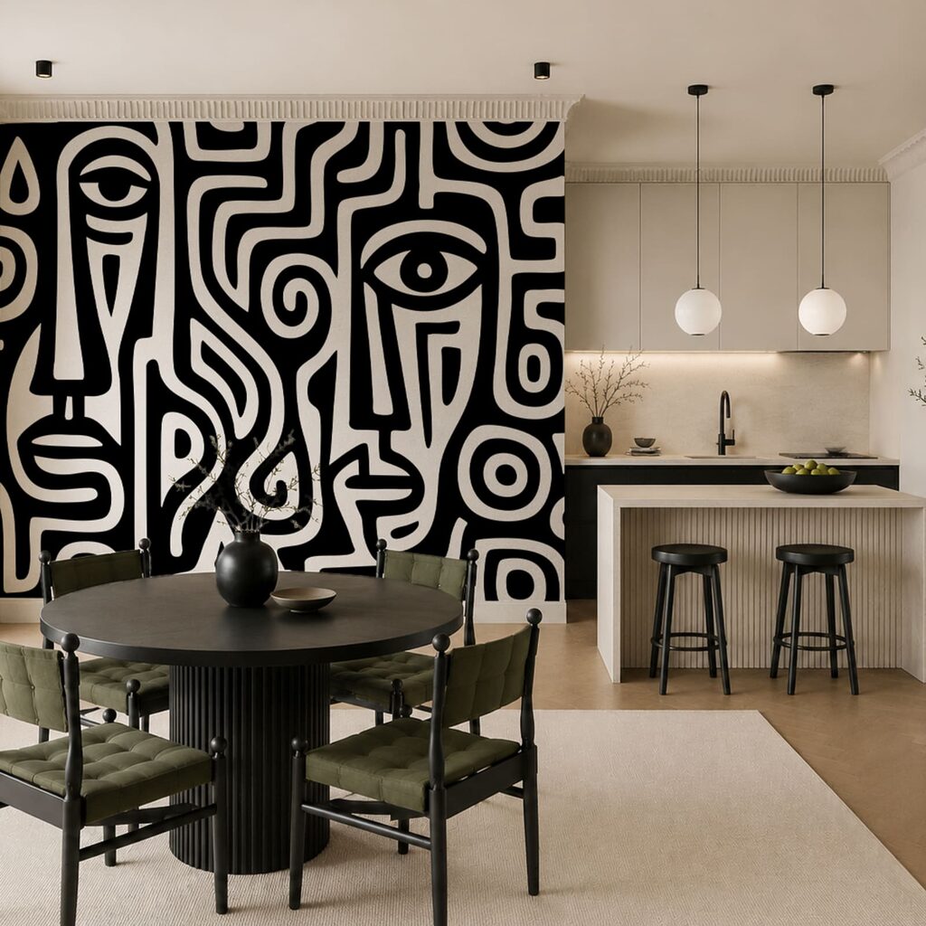 Zwart-witpatroon van gezichten — interieur 3