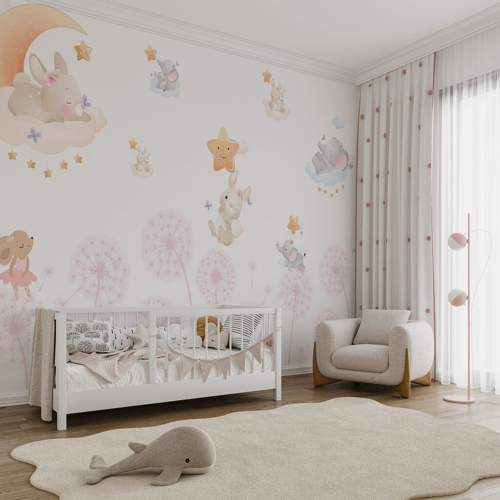 Een groep dieren die door de lucht vliegen in een interieur