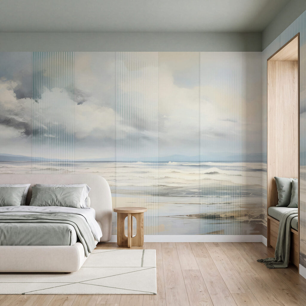 Strand met golven en wolken in een interieur