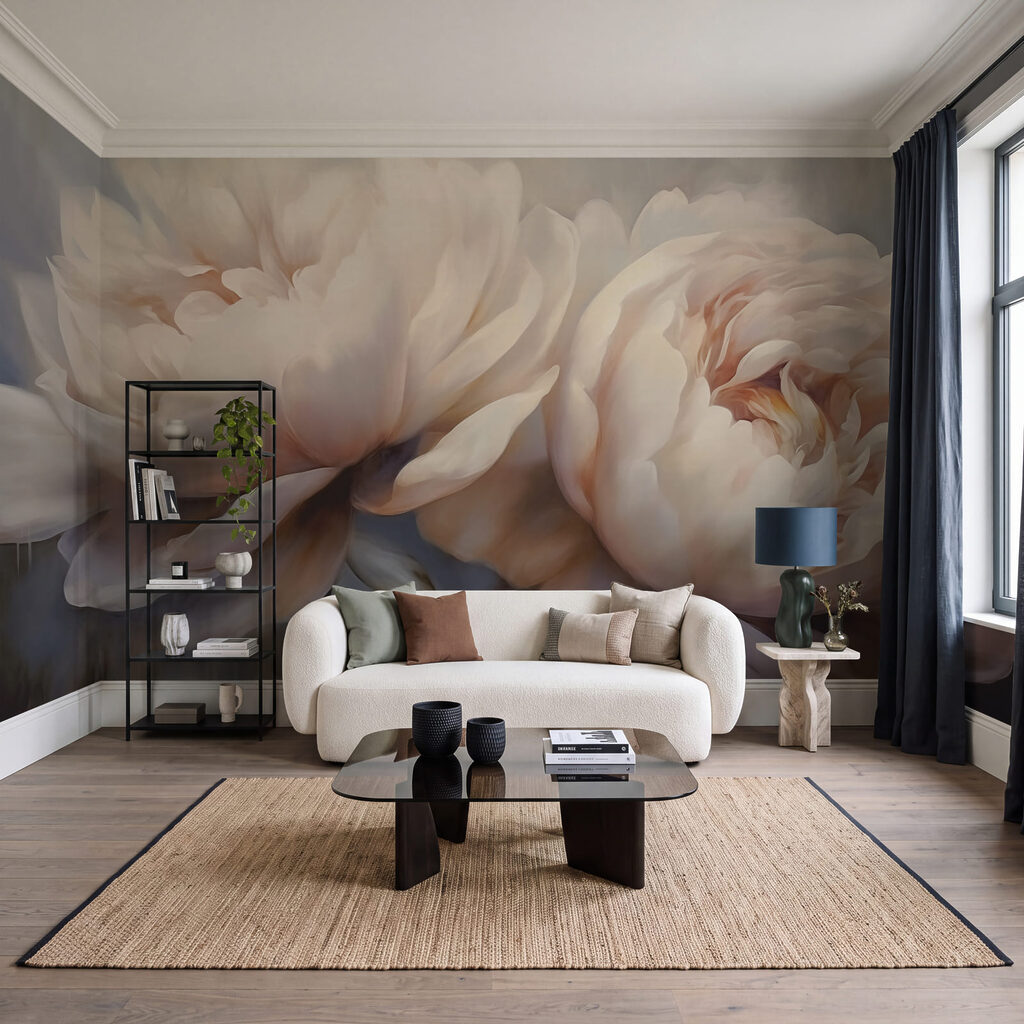 Zachte bloesems in zachte tinten in een interieur