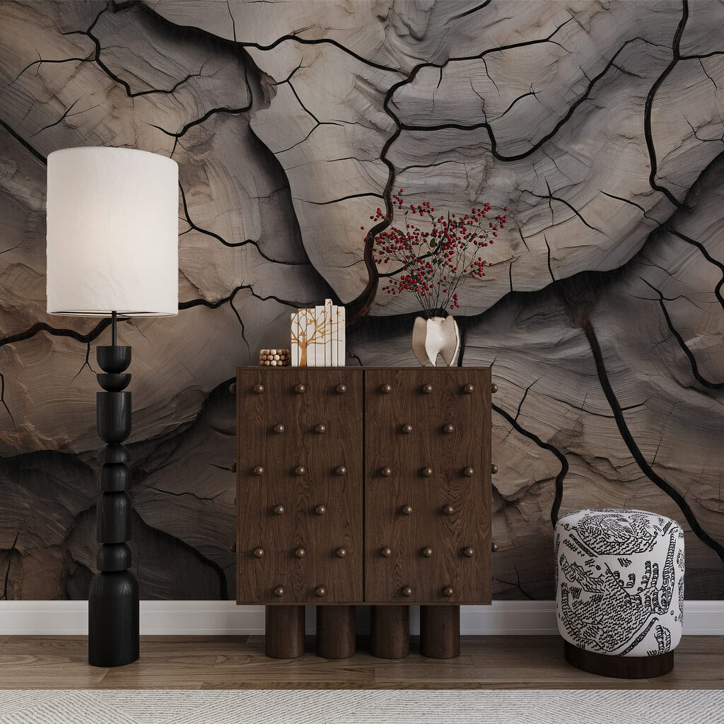 Natuurlijke patronen in verweerd hout in een interieur