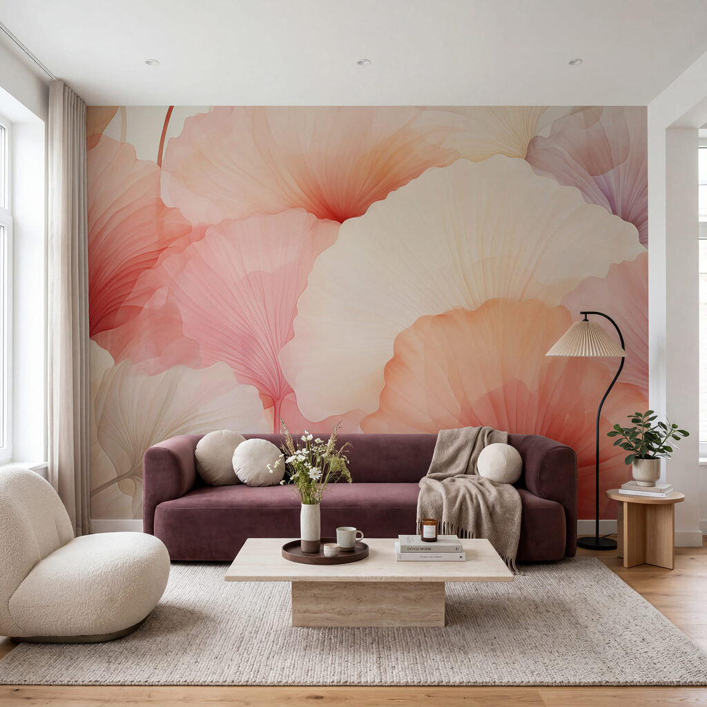 Zachte bloemblaadjes in warme tinten in een interieur
