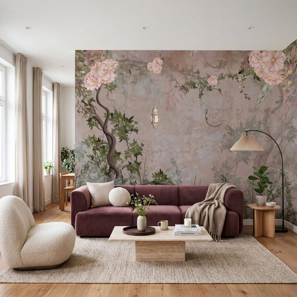 Schilderij van een boom met bloemen en een lantaarn — interieur 2