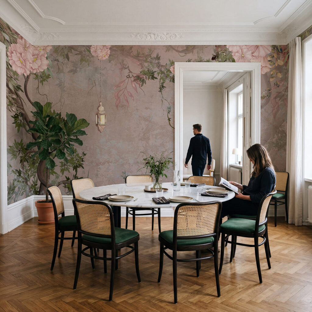 Schilderij van een boom met bloemen en een lantaarn — interieur 3