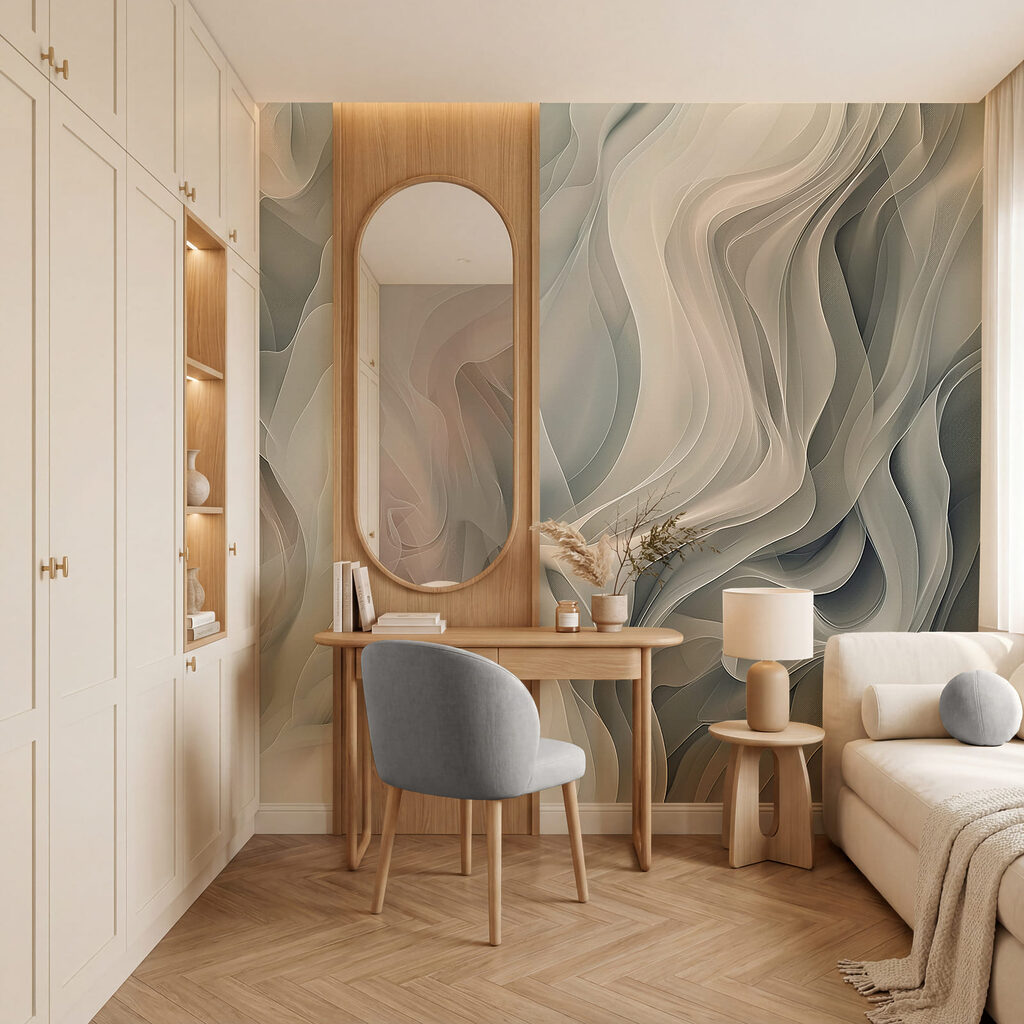Perzikroze en grijze plooien — interieur 2