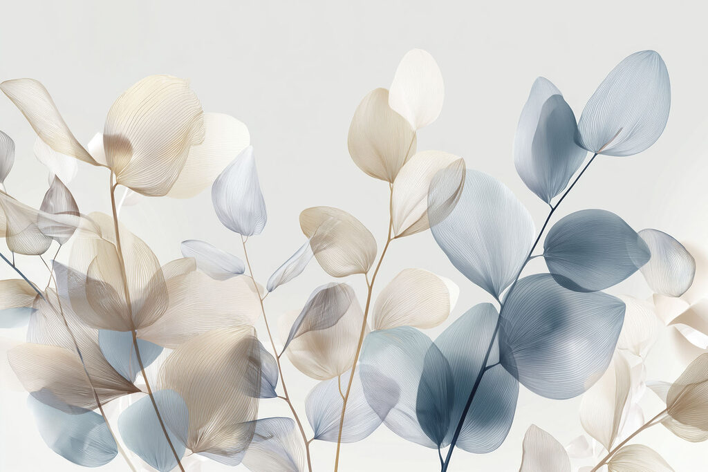 Blauwe en roomkleurige bladtakken — volledig ontwerp