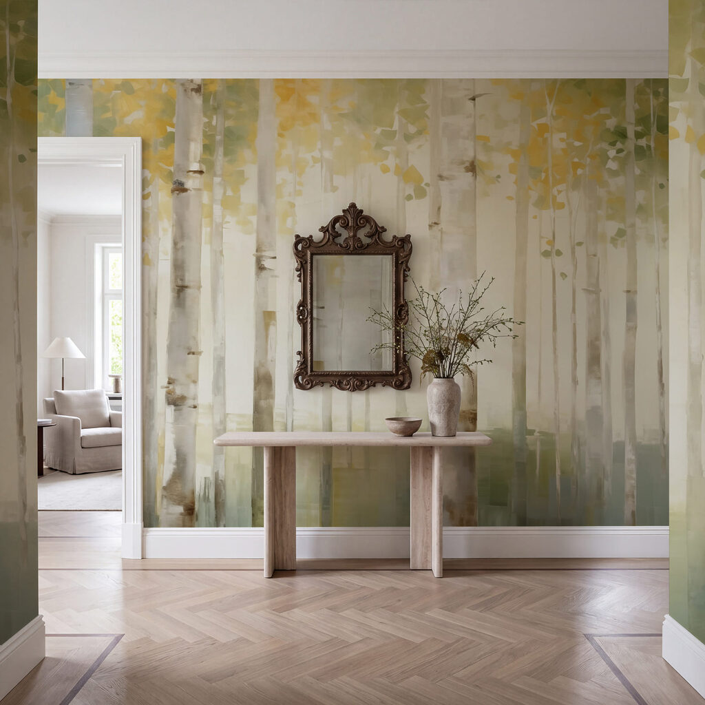 Schilderij van bomen in een bos in een interieur