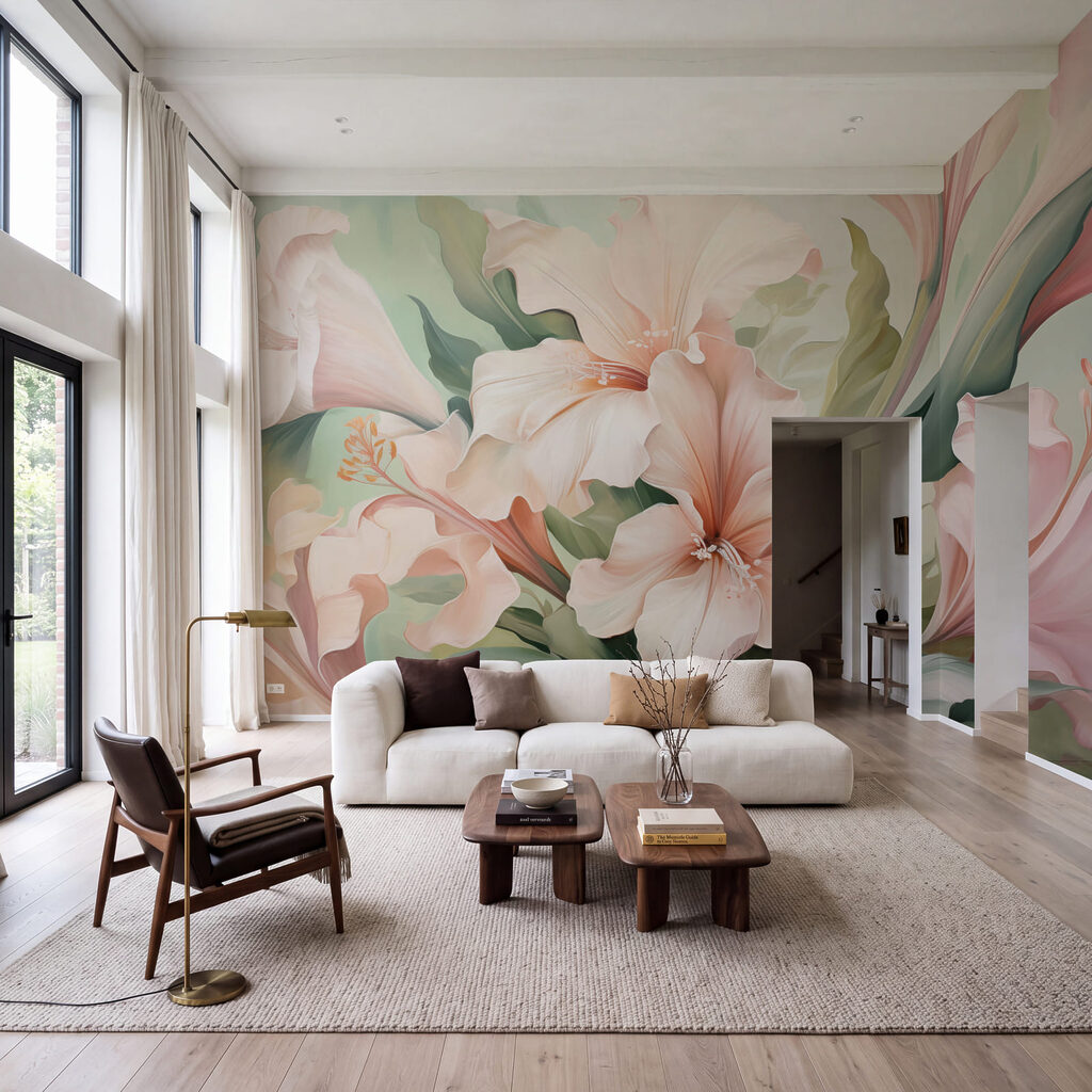Verfijnde bloemen in zachte tinten in een interieur