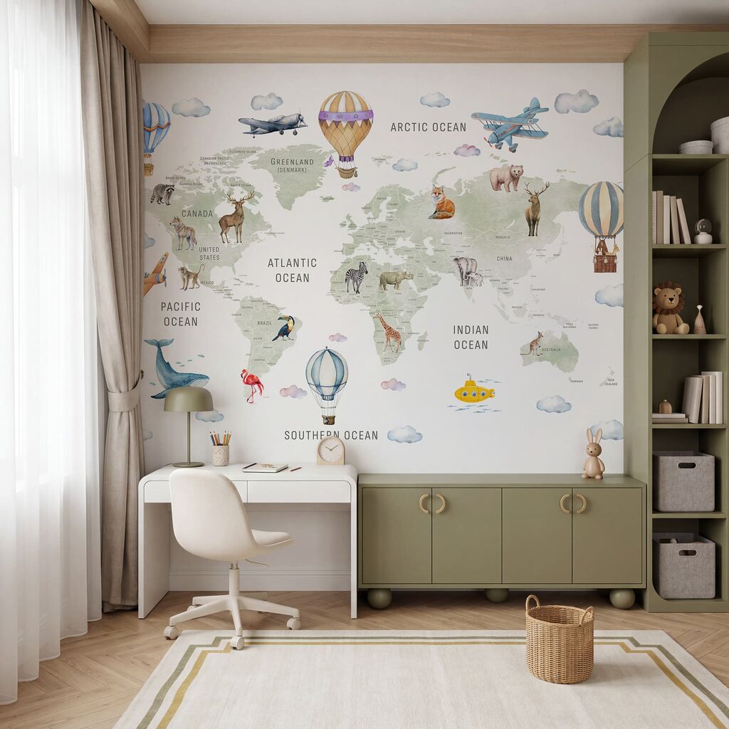 Wereldkaart met reisballonnen — interieur 2