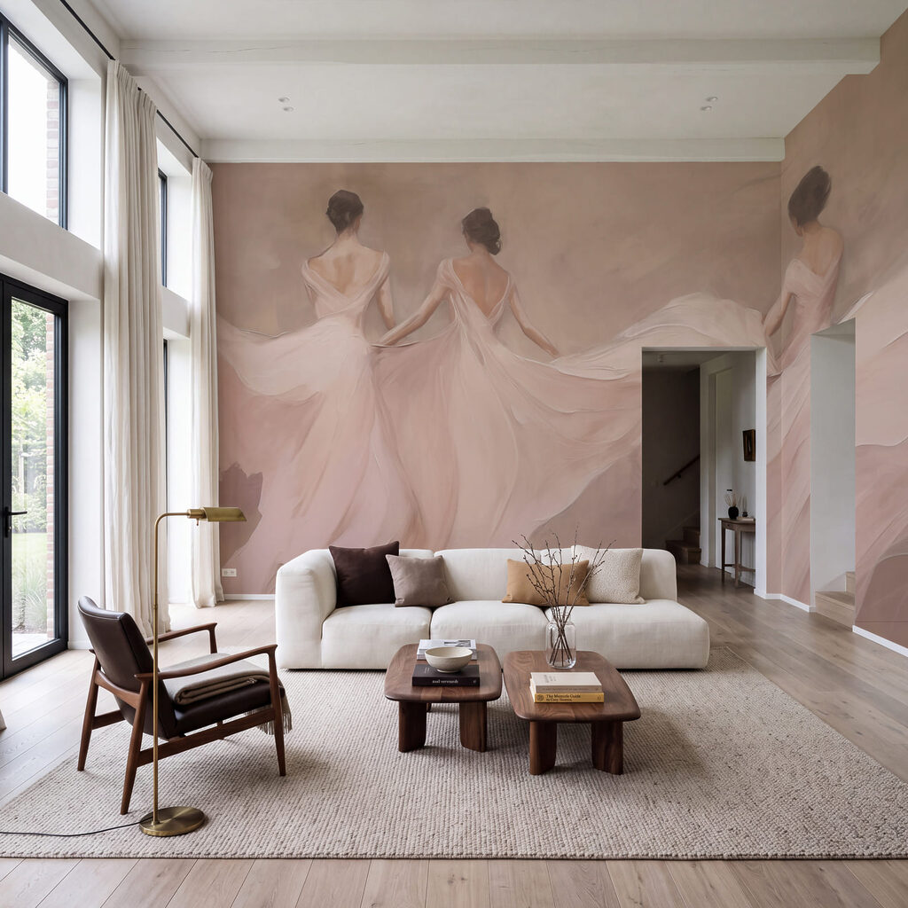 Schilderij van een vrouw in witte jurken in een interieur