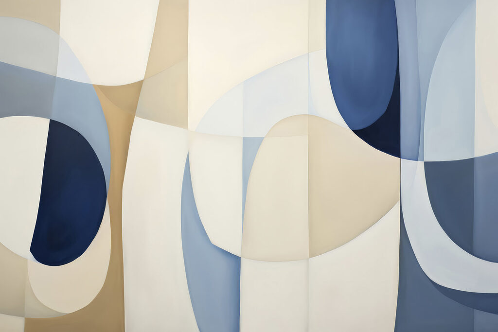 Blauwe bogen in crème — volledig ontwerp
