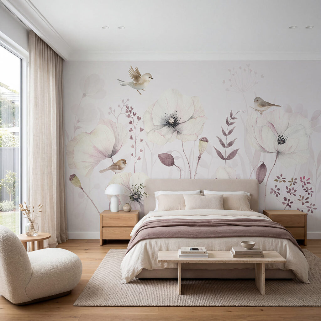 Schilderij van bloemen en vogels — interieur 2