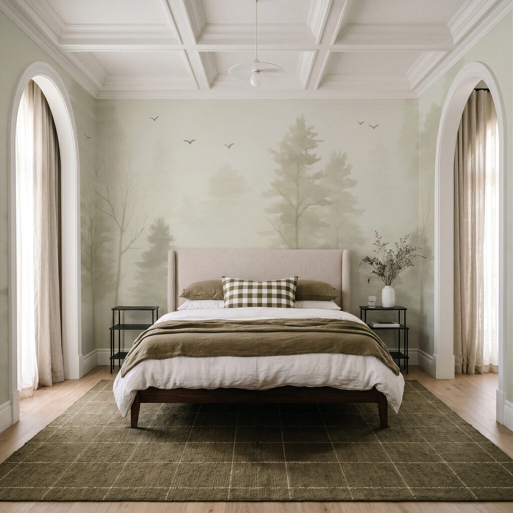Naaldbomen in bleke mist — interieur 2