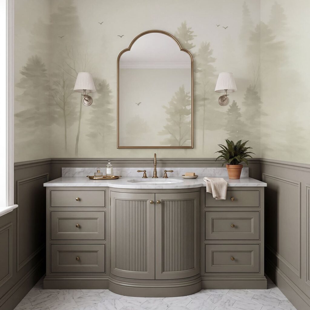 Naaldbomen in bleke mist — interieur 3