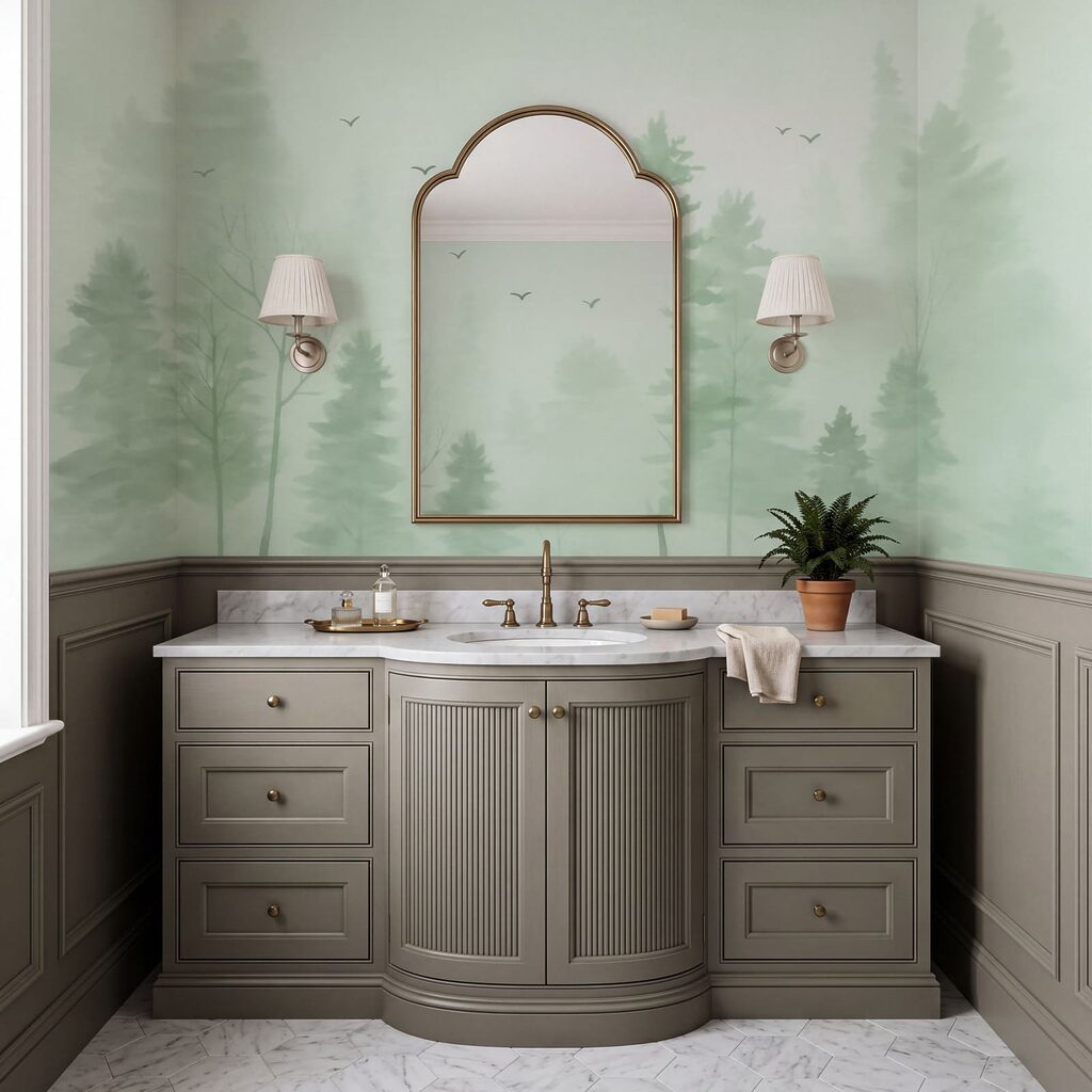 Naaldbomen in bleke mist — interieur 3