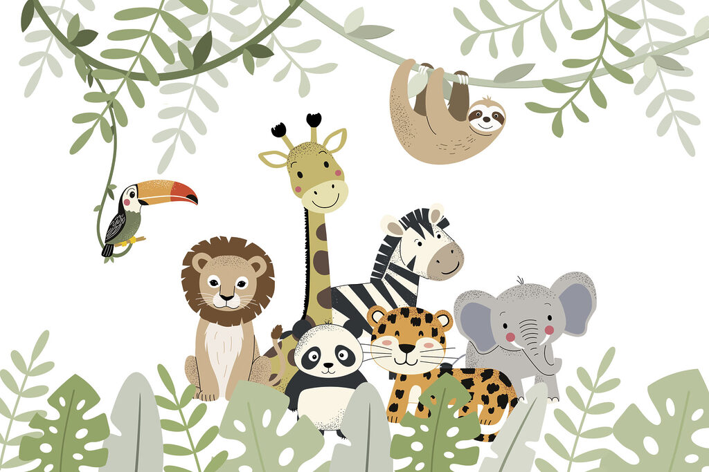 Een groep dieren in de jungle — volledig ontwerp