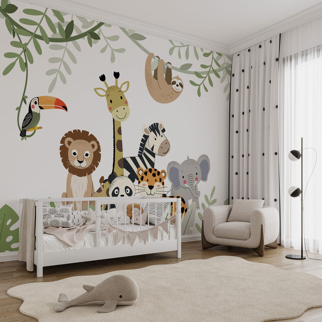 Een groep dieren in de jungle in een interieur