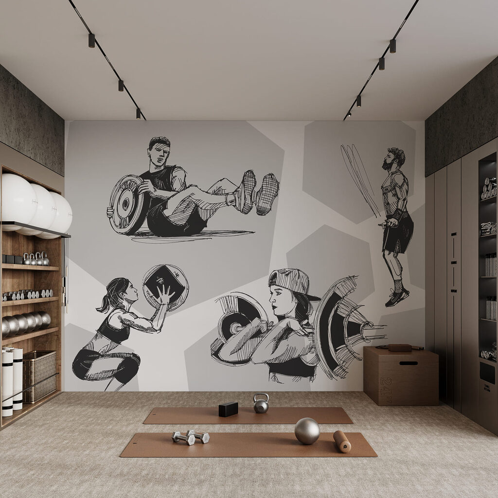Een groep mensen die squats doet in een interieur